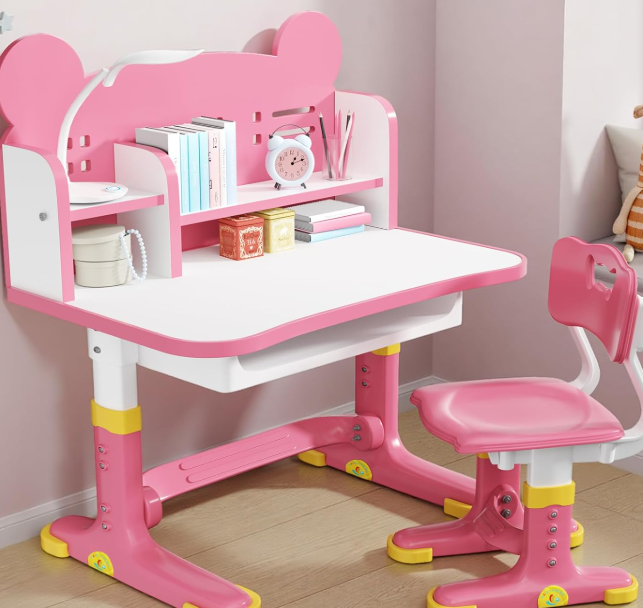 Adjustable Children's Desk With Bookshelf And Storage
