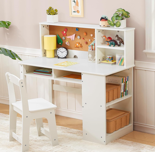 Children's Desk With Display Board, Bookshelf, And Storage